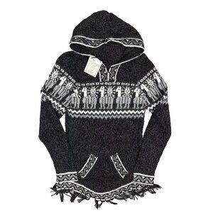 NWT Asiri's Treasures Alpaca Wool Aztec Knit Hoodie Sweater Handmade Peru Small